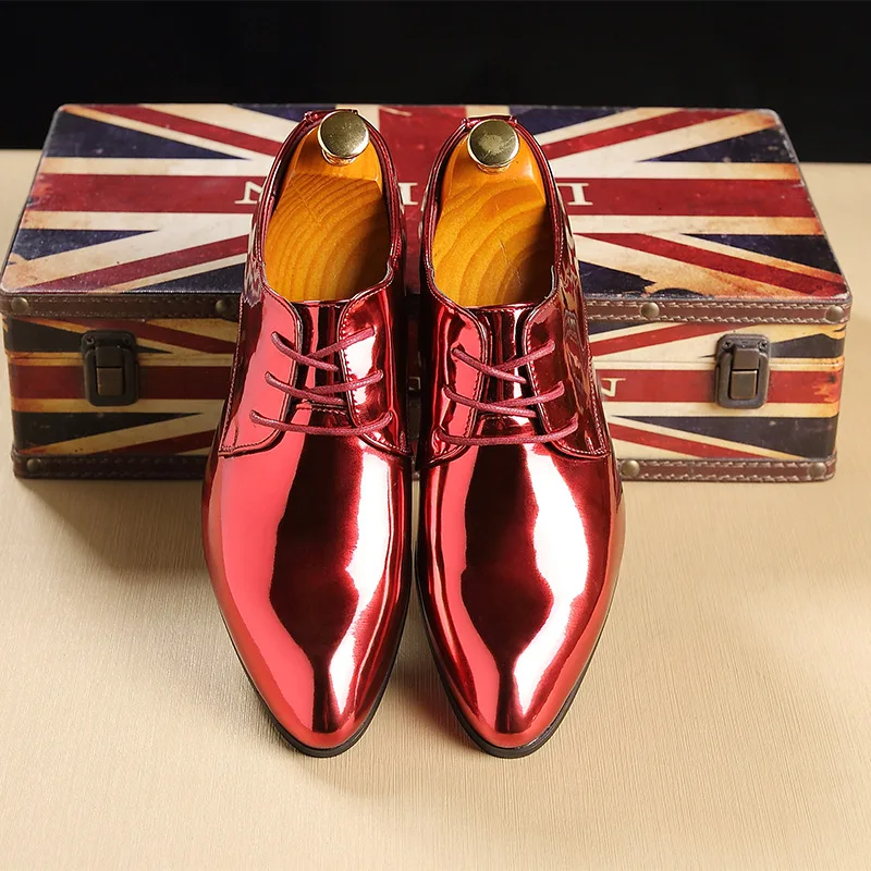 Amazon Hot Sale British Style Patent Leather Wedding Shoes Custom Mens Pointed Dress Shoes