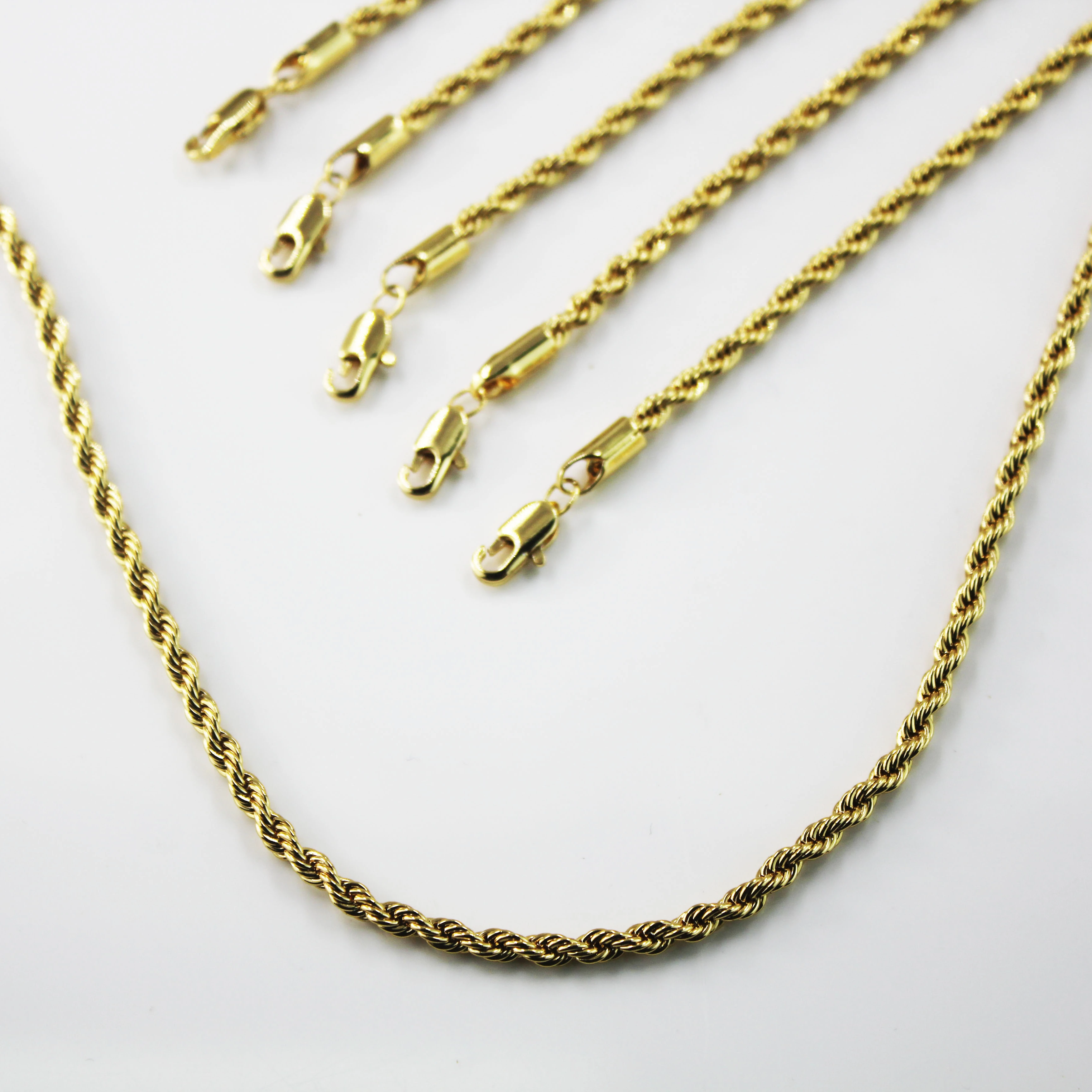 BMZ real gold ion plating 18K gold 50/60cm*0.3/0.4/0.5/0.6 cm rope chain best quality 2 year guarantee gold rope chains