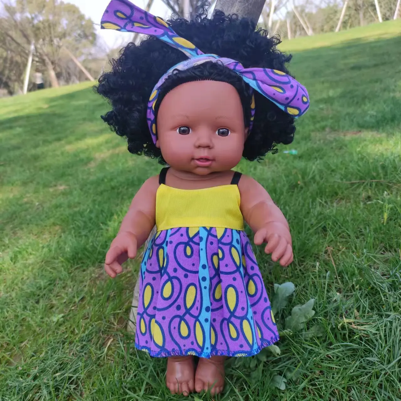 12 inch popular afro curly hair african black skin doll
