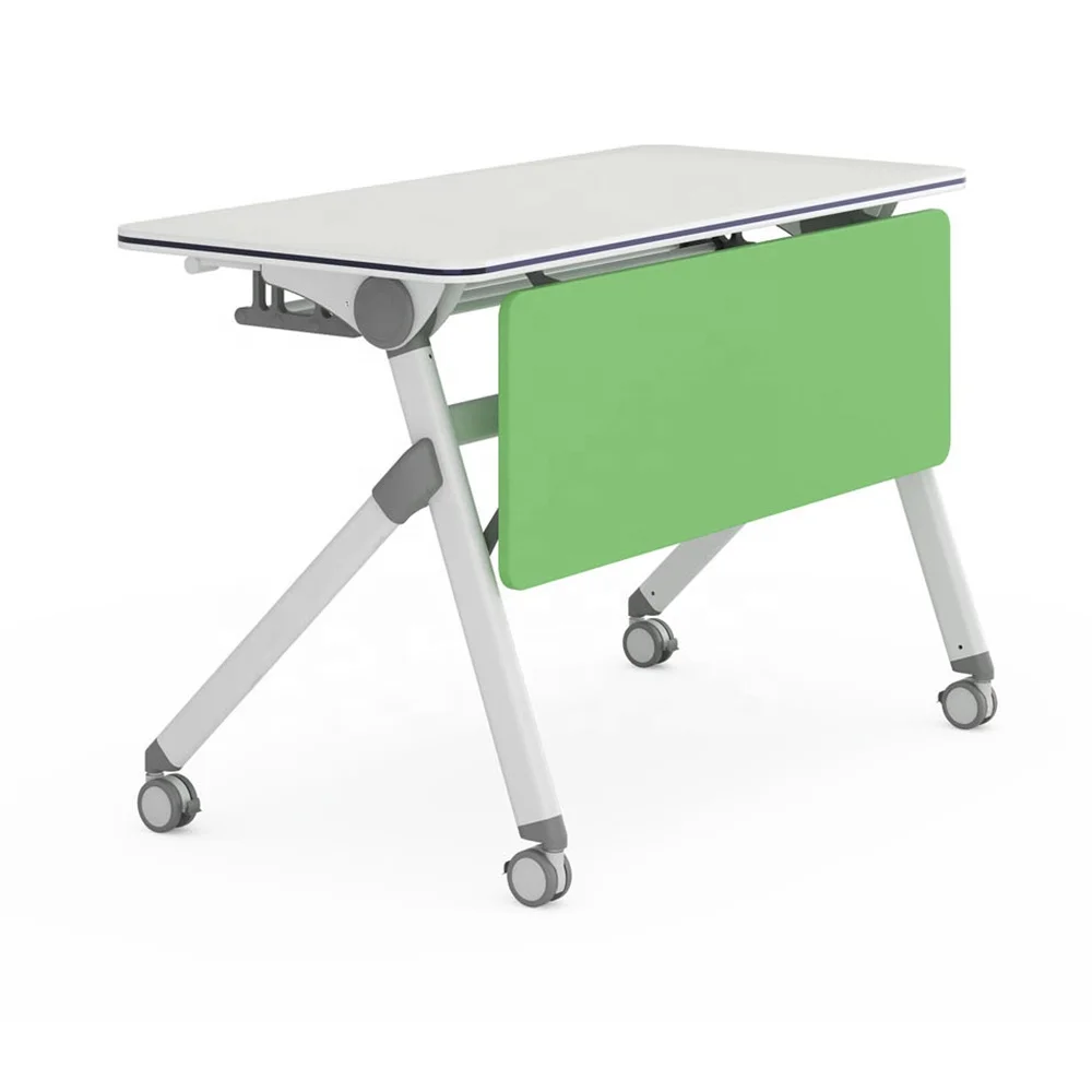 White modern folding desk with wheels Office meeting Training folding study table conference table
