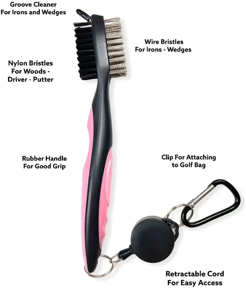 Щетка для очистки пазов клюшек с выдвижной молнией и алюминиевым карабином