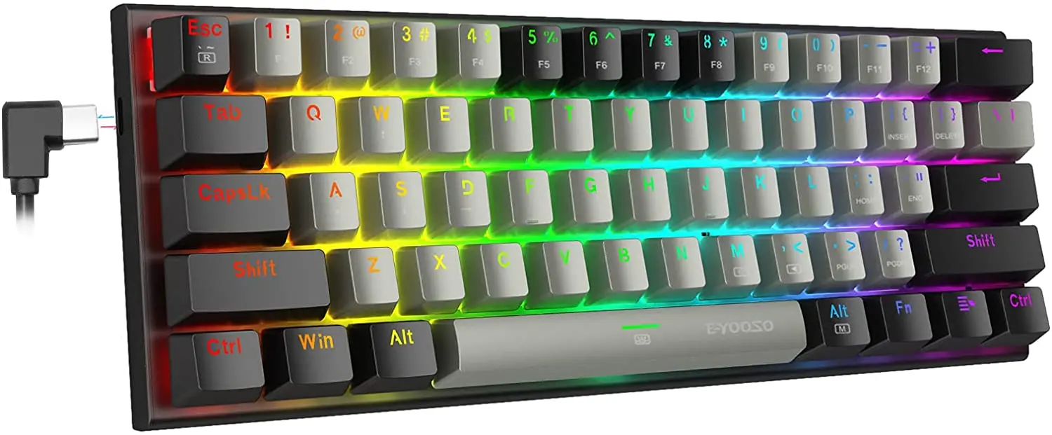 Проводная клавиатура для компьютера 60 процентов синий переключатель RGB подсветкой 61keys