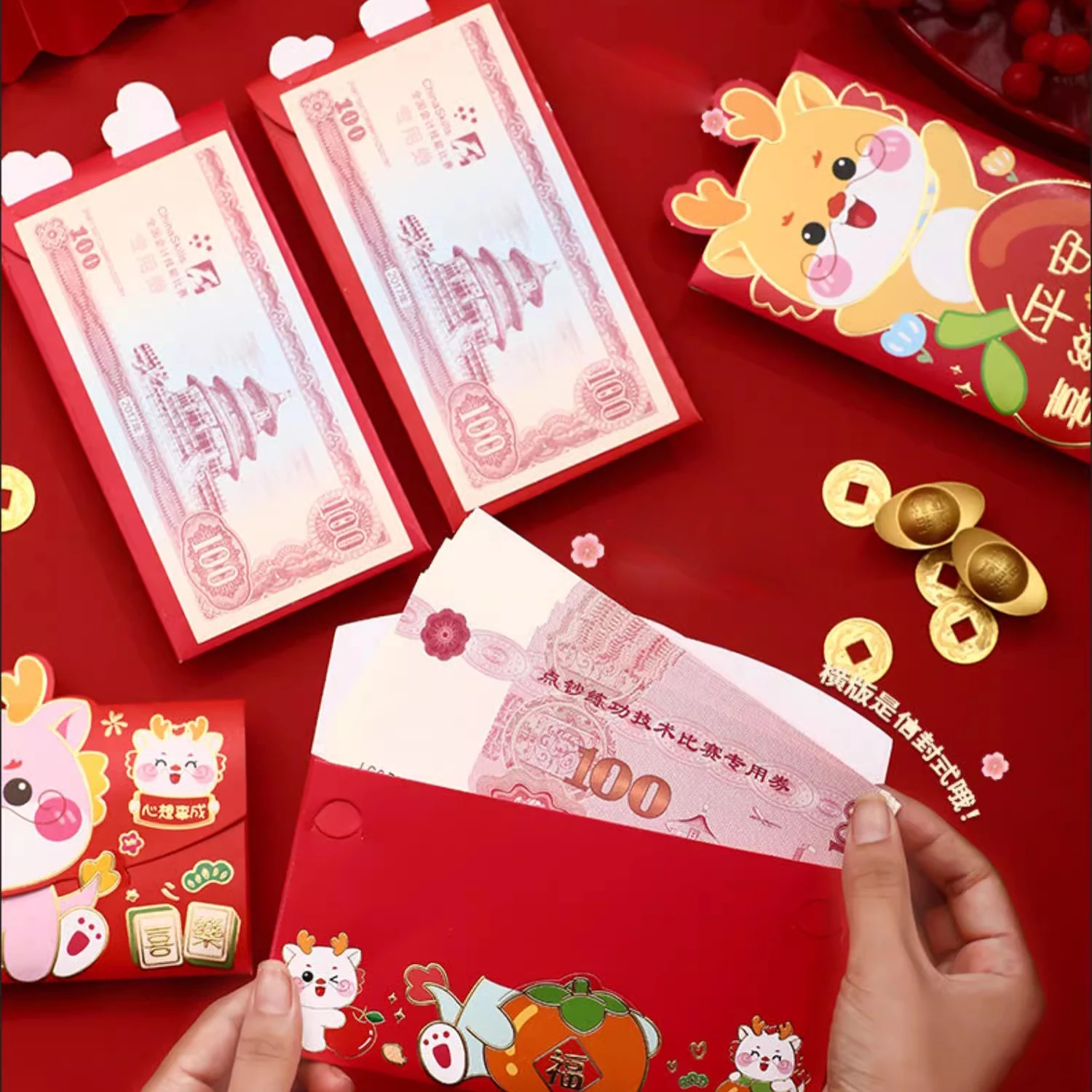 2024 Personalized custom square red packets hongbao lucky a4 dragon new year red envelope for gift