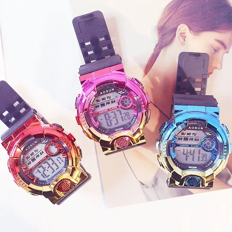 Colorful Girls Watch Dress Digital Ladies Female Clock Multifunction Waterproof Dating reloj digital mujer
