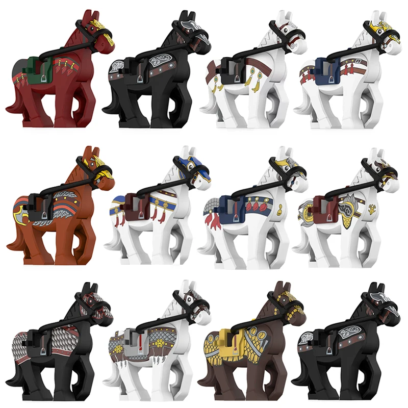 Medieval Knight Soldier Mini Figure Equipment War Horse with Saddle Bridle Military Accessories Building Blocks Army MOC Bricks