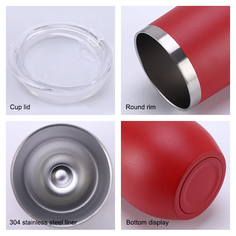 Custom Logo 12oz Stainless Steel Insulated Powder Coated Sublimation Egg Shape Thermal Cup Coffee Mug Wine Tumbler with Lid