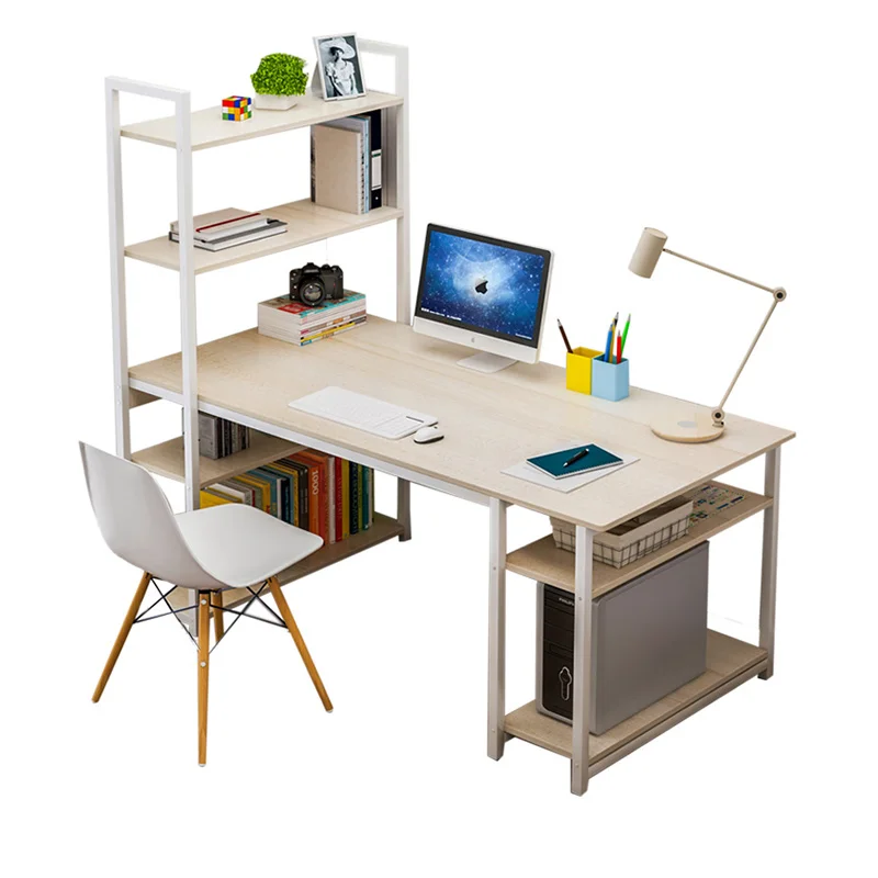 
Steel wood desktop bookshelf integrated office desk for student with bookshelf 