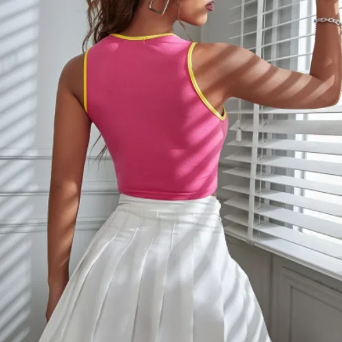 New Custom Y2K Pink Women Tank Top Print Pattern Cropped T-shirts Girls Tops For Women