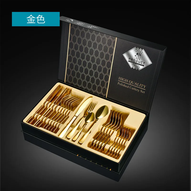 Hot Selling 24 Pcs Gift Set Gold Flatware Stainless Steel Cutlery Set with Box 24pcs Flatware Sets