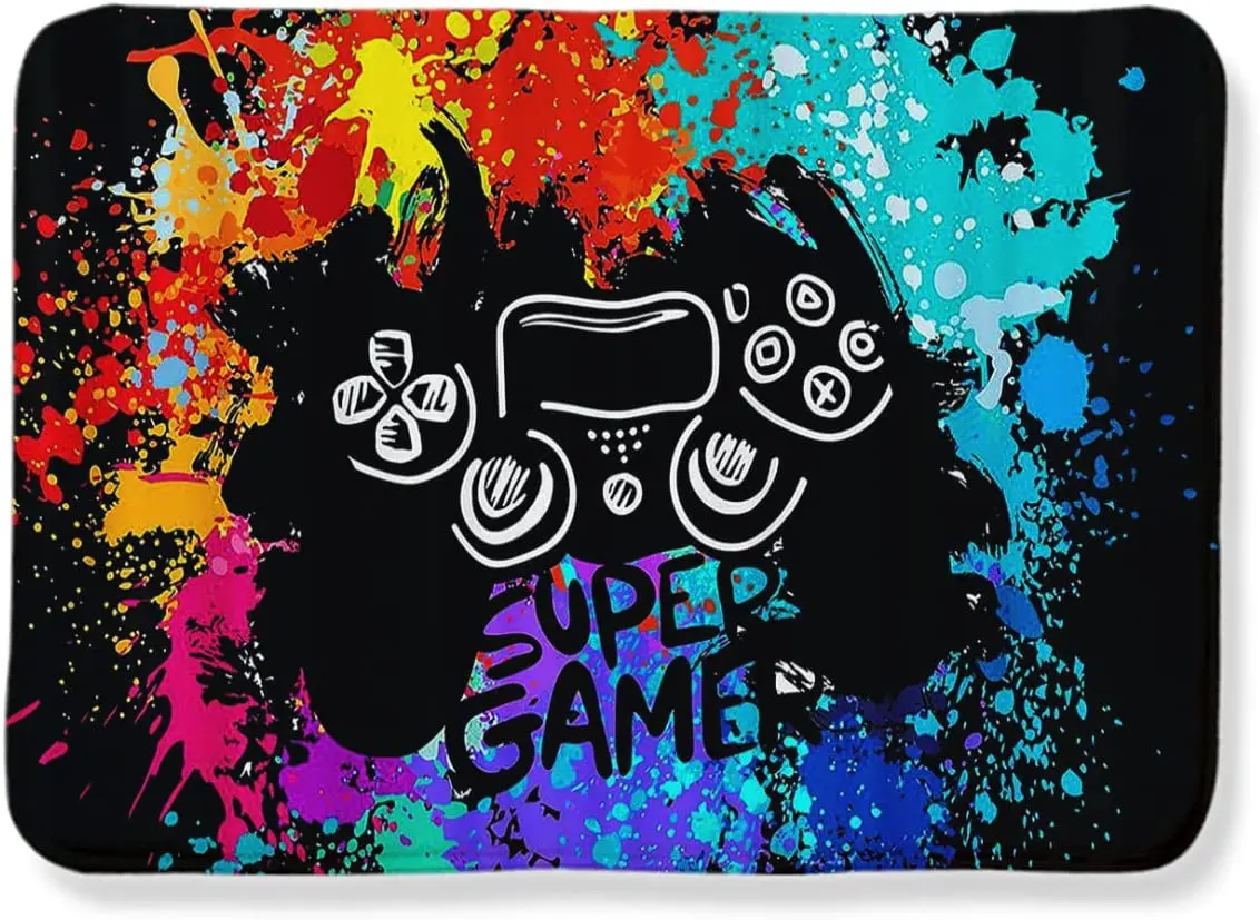 Gamer Rugs for Bedroom Boys Teens Printed Game Gamepad Carpets Living Room Mat Home Decor Non-Slip Crystal Floor Polyester Decor