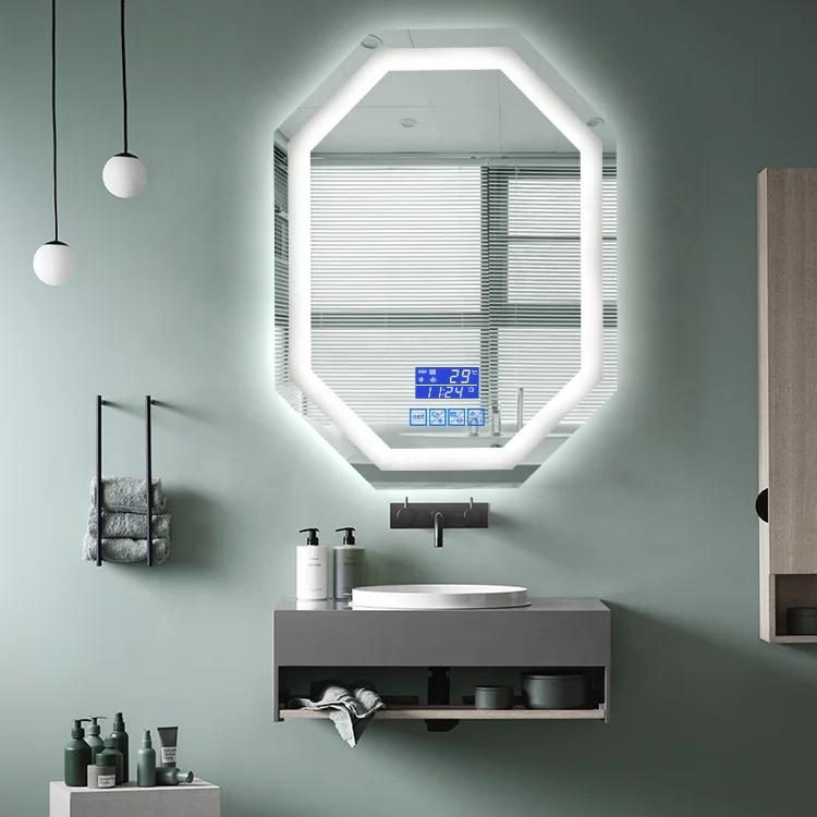 Hair Salon Irregular Glass Wall Mounted Defogger Silver French Luxury LED Bathroom Mirror