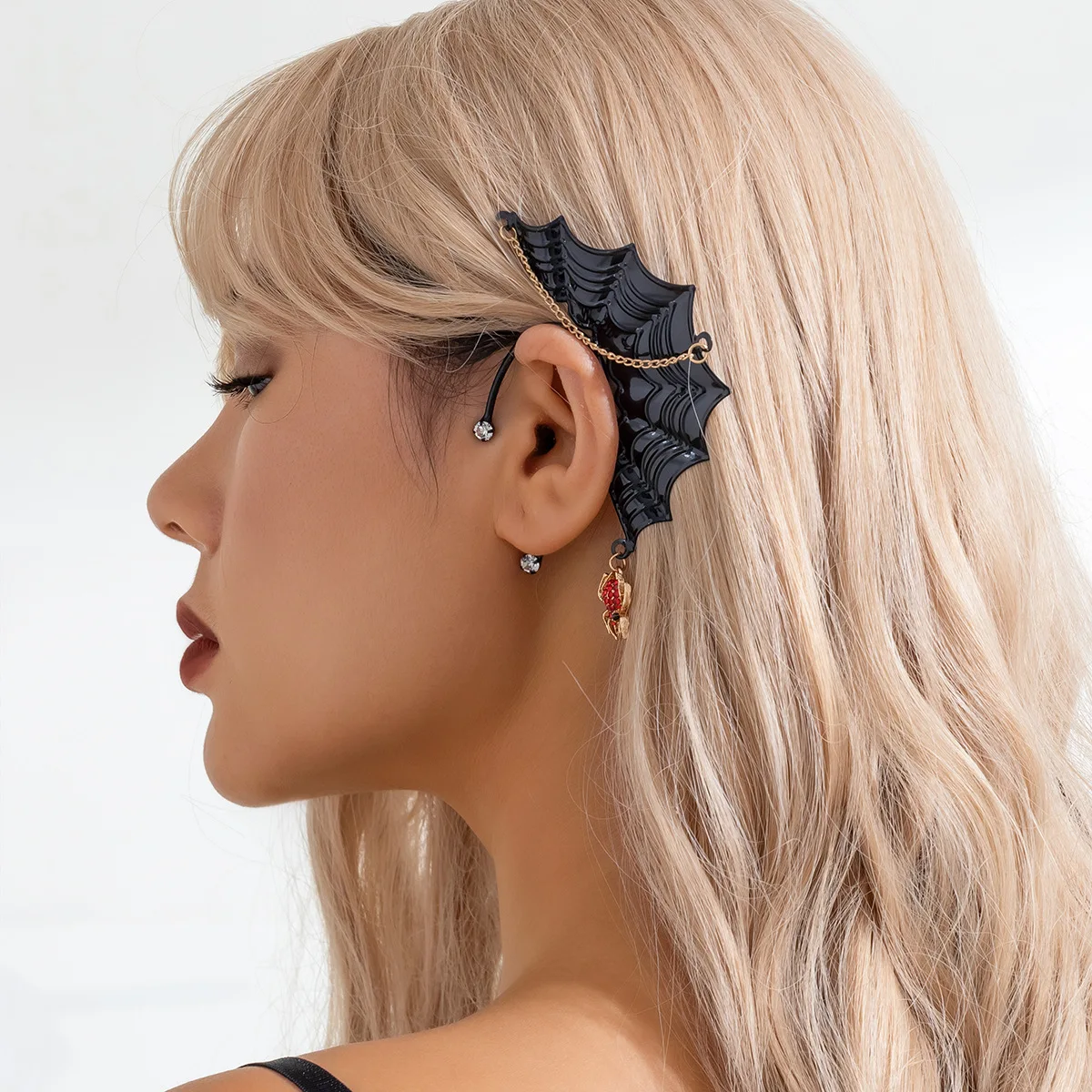 1pc Black Spider Web Earrings Ear Cuffs Climber Wrap Around Earrings No Piercing Ear Clip for Women and Girls