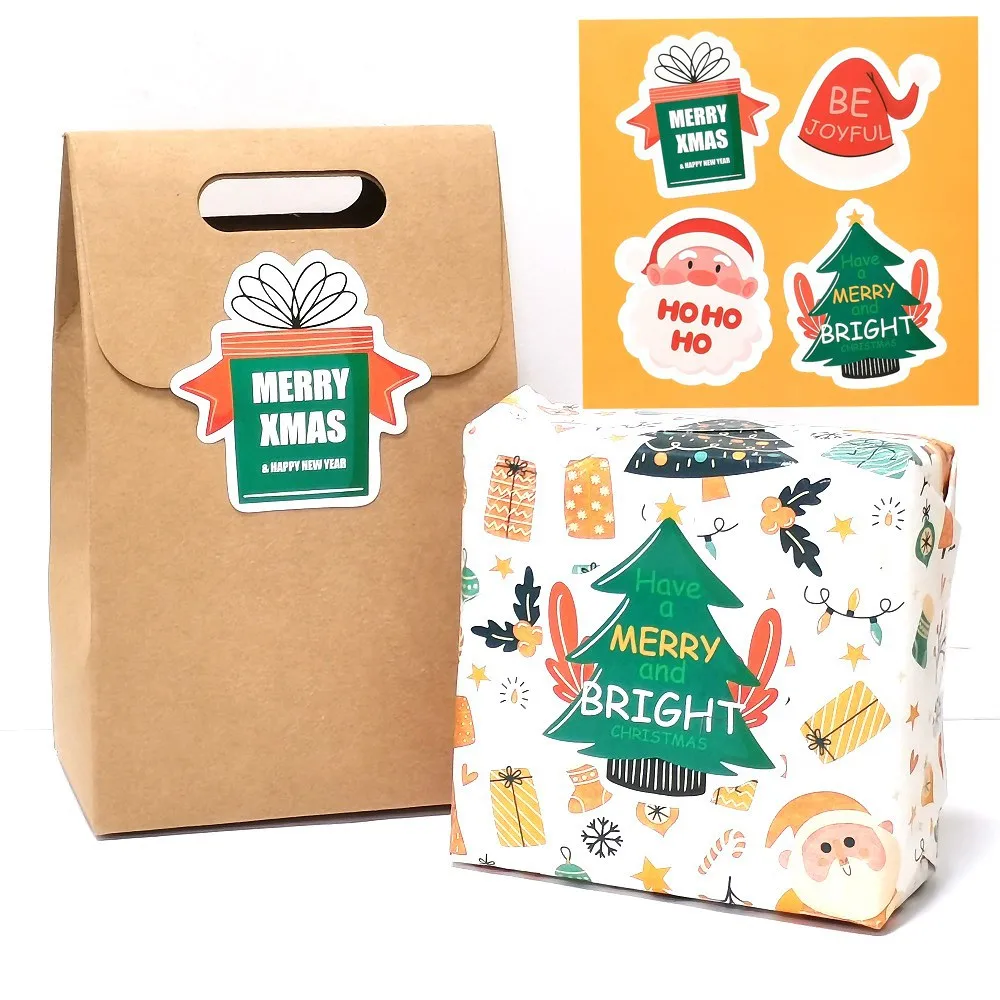 Self Adhesive Christmas gift tags sticker Custom Printing Brown Kraft packaging label sticker