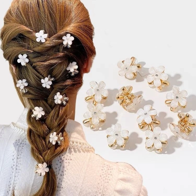 Camellia Fashion Mini Hair Clip Simple Sweet Alloy Acrylic Baby Hair Clips Fresh Blue Flower Shape Hair Clips For Women