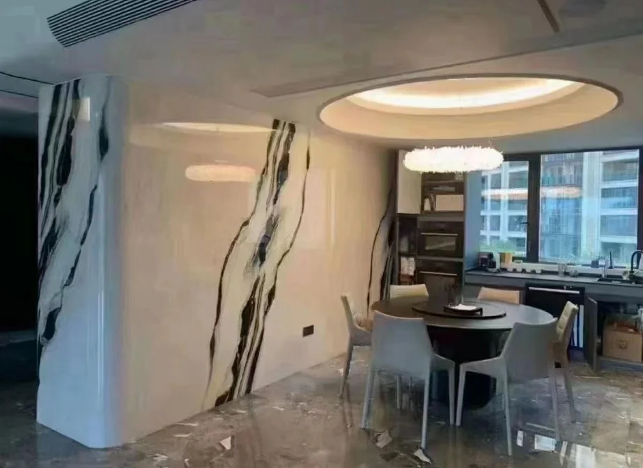 Wholesale Artificial Panda White Marble Porcelain Slabs Polished Sintered Stone Wall Tiles for Villa