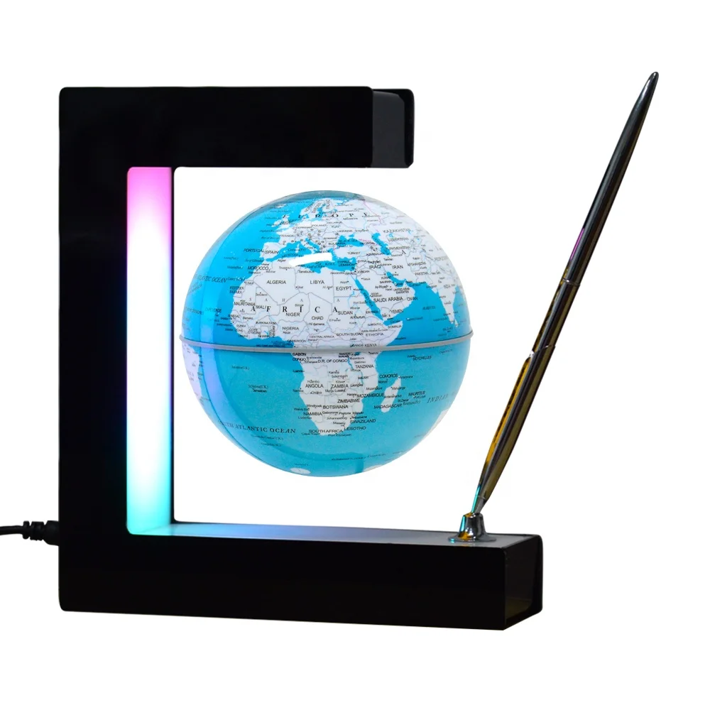 New E shape magnetic floating and rotating 106mm globe with decorative pen