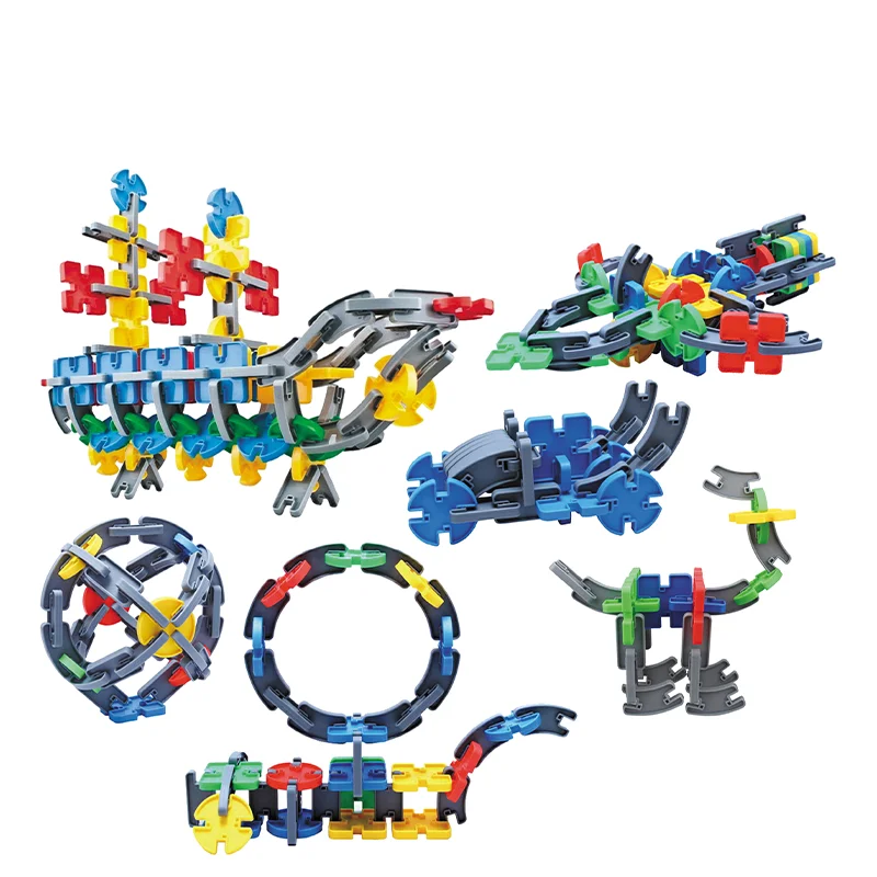 HW Toys 220-230PCS Blocks DIY Variety Stacking Manhattan Snap Assembly Interesting Track Modeling Building Block Set For Kids