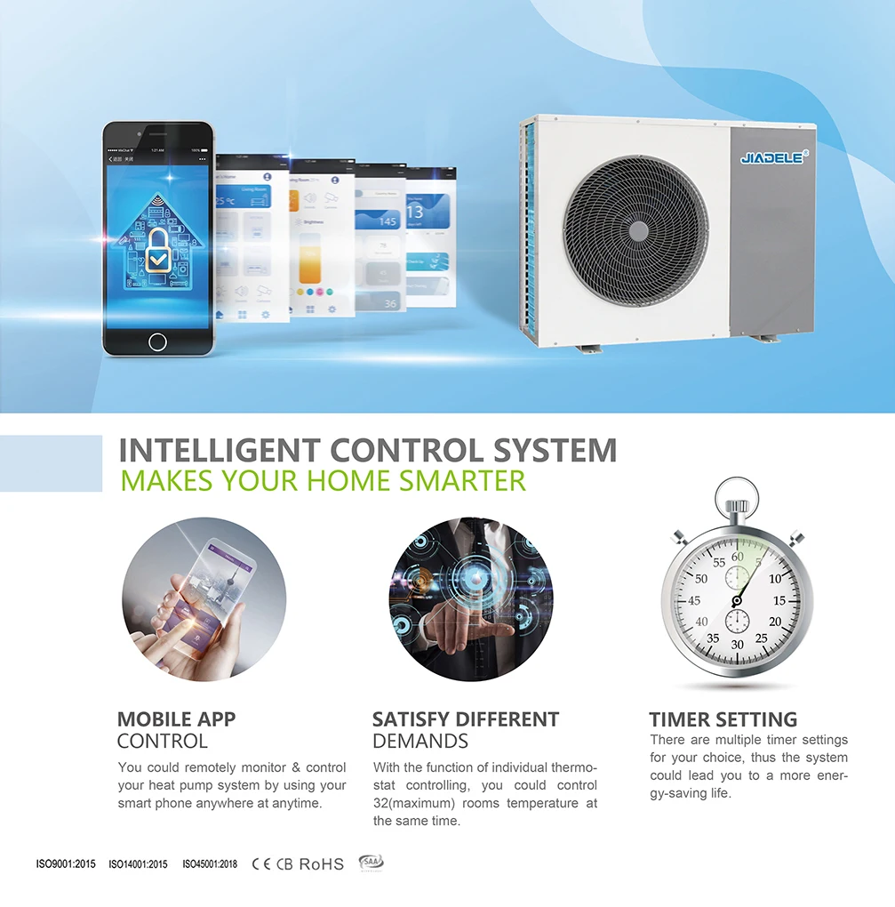 JIADELE R32 inverter double-rotor compressor of 20KW heat pump Water Heater monoblock and split Air Source heat pump heating