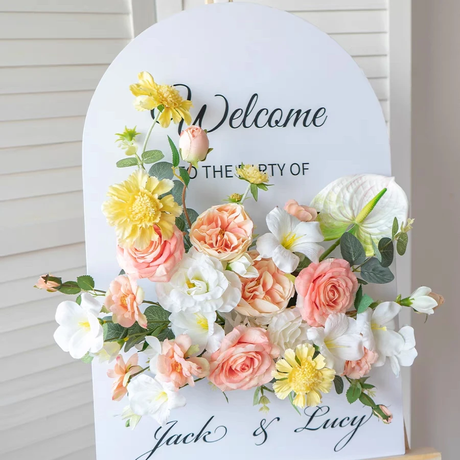 Event Planning Supplies Silk Flowers High Quality Wedding Welcome Sign Blush Pink Hydrangea Flower Arrangement