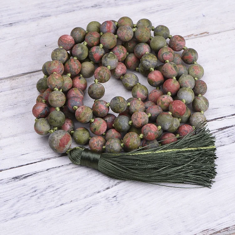 Handmade 108 mala Yoga Gemstone Long Tassel Necklace natural stone Unakite bead woman necklace Handmade 108 Mala Yoga Gemstone