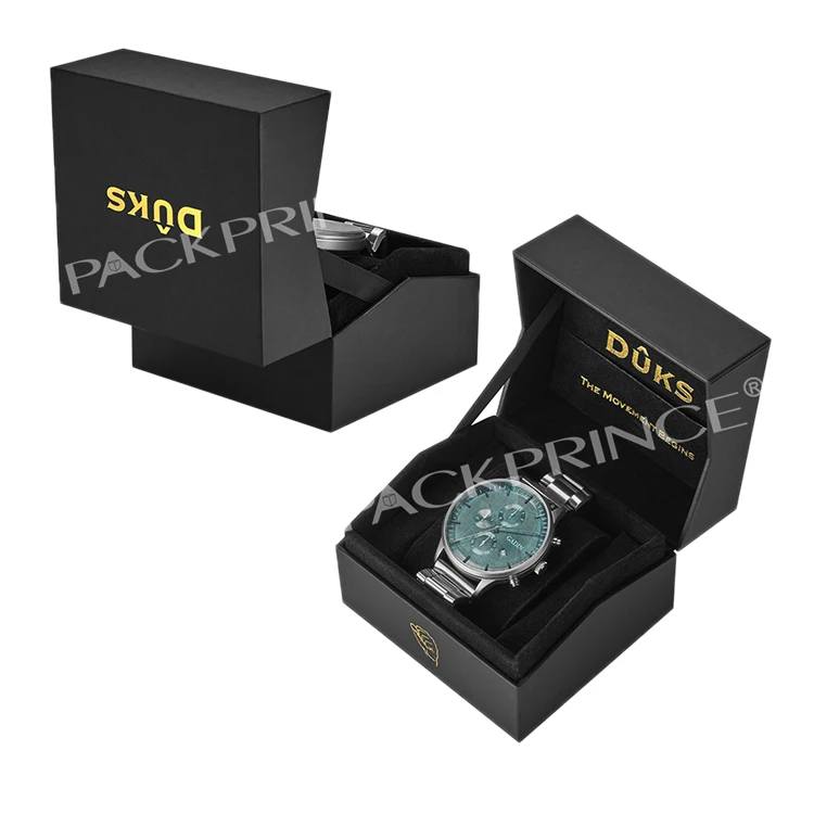 Роскошные Пользовательские черный упаковка сплошной бумаги картона для мужчин, один отворот, luxueuze Подарочная коробка Наручные часы коробки чехол в большей части для ремонта часов