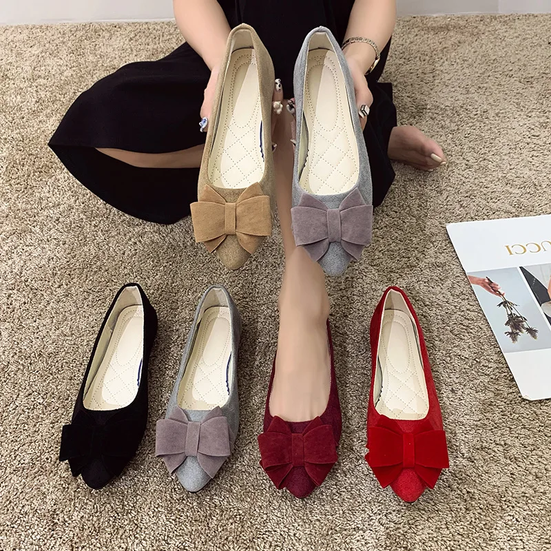 Big Size Bow Women's Flats  Shallow Mouth Pointed Flat Shoes for Women Spring Summer Autumn Korean Style Woman Shoes