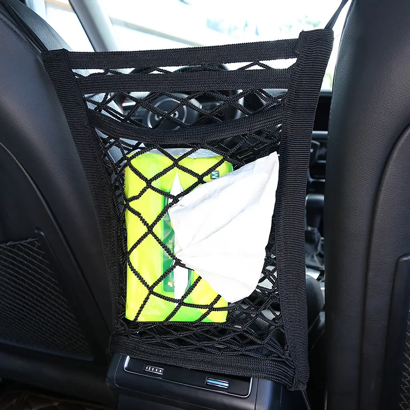 Three layer net pocket in the seat storage bag car mesh seat organizer network elastic storage holder pocket car net bag