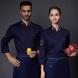blue long short sleeves Royal collar Chef Coat with aprons