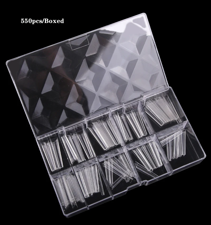 550 PCS 10 sizes 3XL Non C French Coffin Ballerina Nail Tips Acrylic Nails Artificial Half False Flake Nail Tips