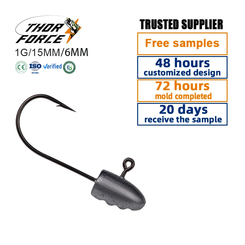 THORFORCE OEM/ODM 1g2g3g4g Bullet design sinking Freshwater fishing hooks wholesale jig head hooks fish lure jigging hooks
