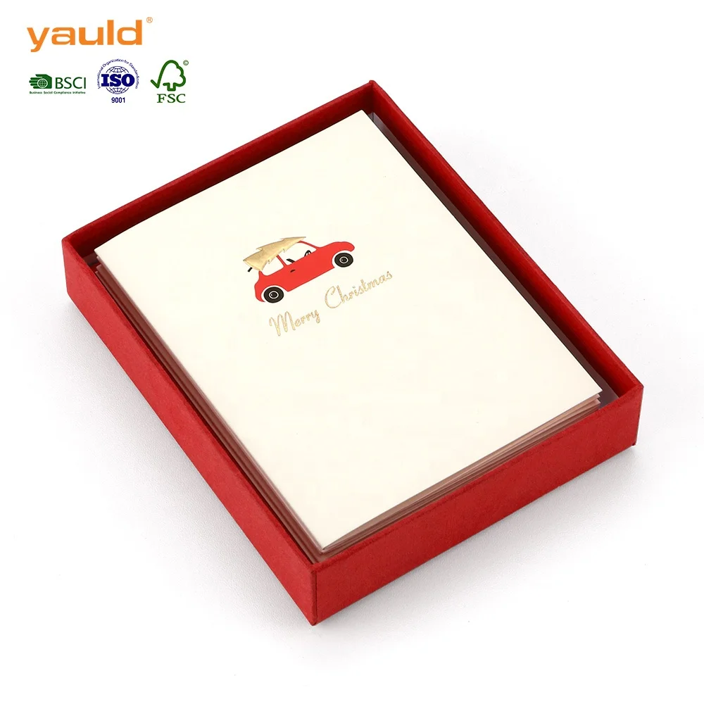 Manufacturer Custom Boxed Gold Foil Holiday Merry Christmas Greeting Cards (10 Cards with Envelopes)