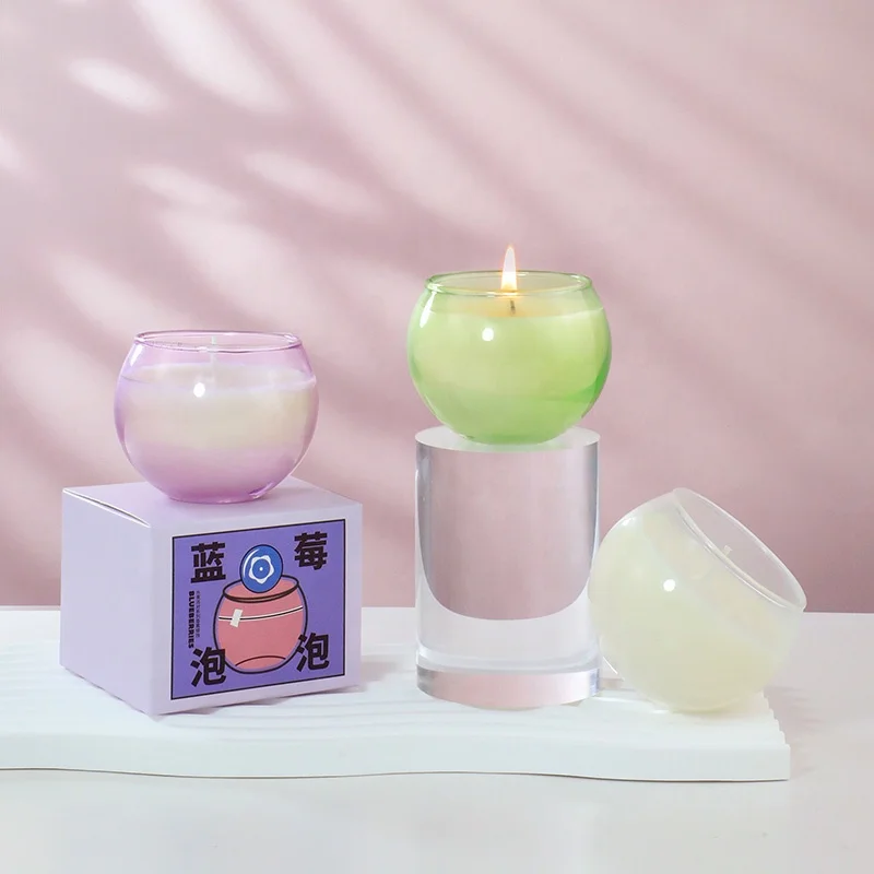 Eco friendly home decoration fruit fragrance candle custom logo glass jar scented soy candles gifts