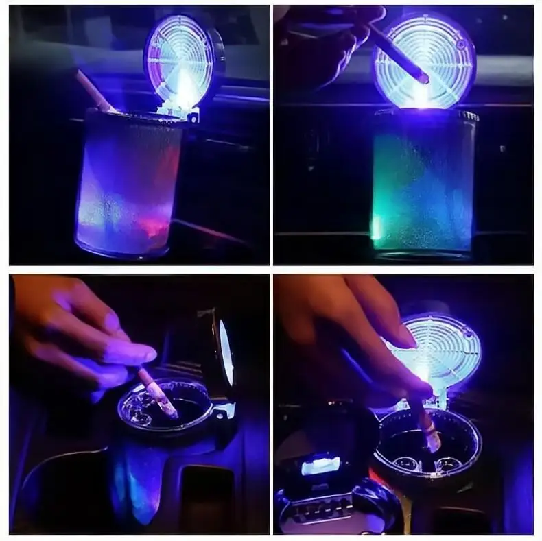Car Ashtray With LED Light Cigarette Cigar Ash Tray Container Smoke Ash Cylinder Smoke Cup Holder LED Colorful Ashtray