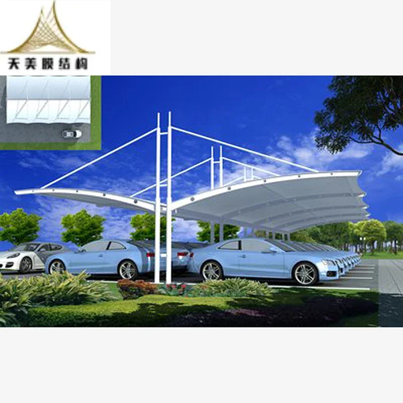 Factory Price Q235 Steel Metal PVDF PTFE Tensile Membrane Structure Waterproof Carports For Cars Parking