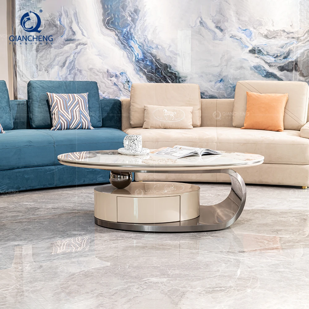 wooden oval center table steel metal furniture villa apartment project customized korean style coffee table for interior design