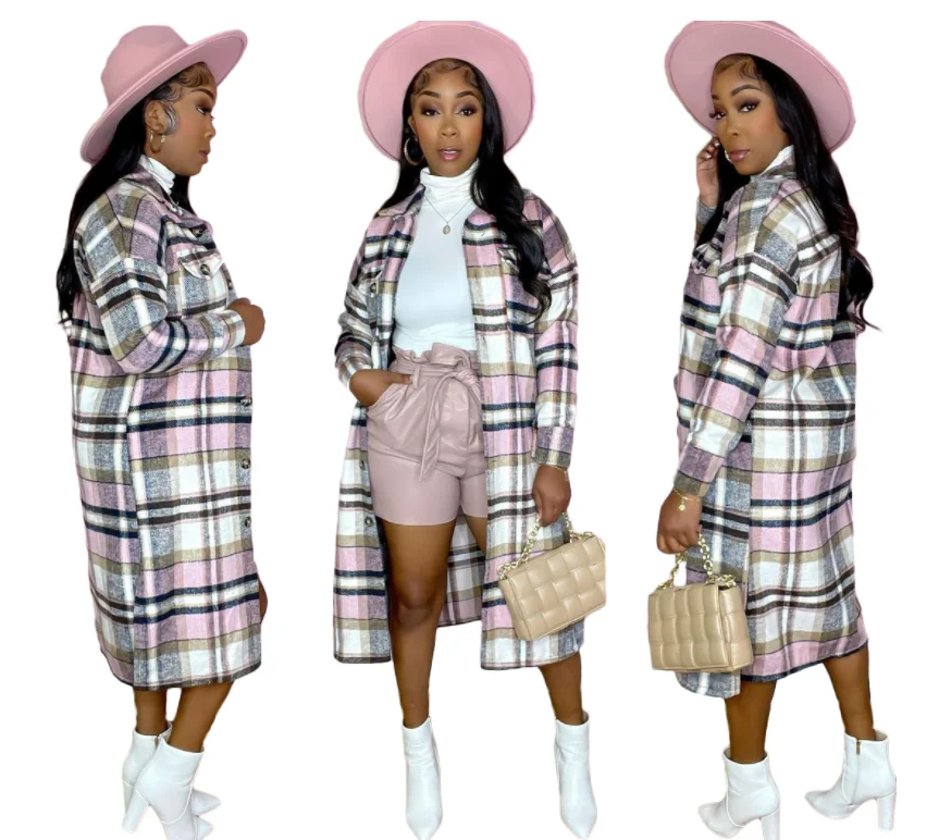 Factory wholesale winter jacket high quality women cardigans Long plaid jacket women