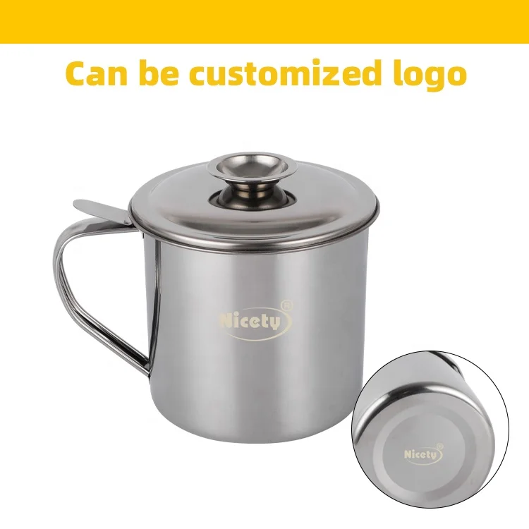 Stainless Steel Oil Pot/oil Cup/ Oil Drain Cup with Filtering Strainer 410 Oil Filter Cup with Handle