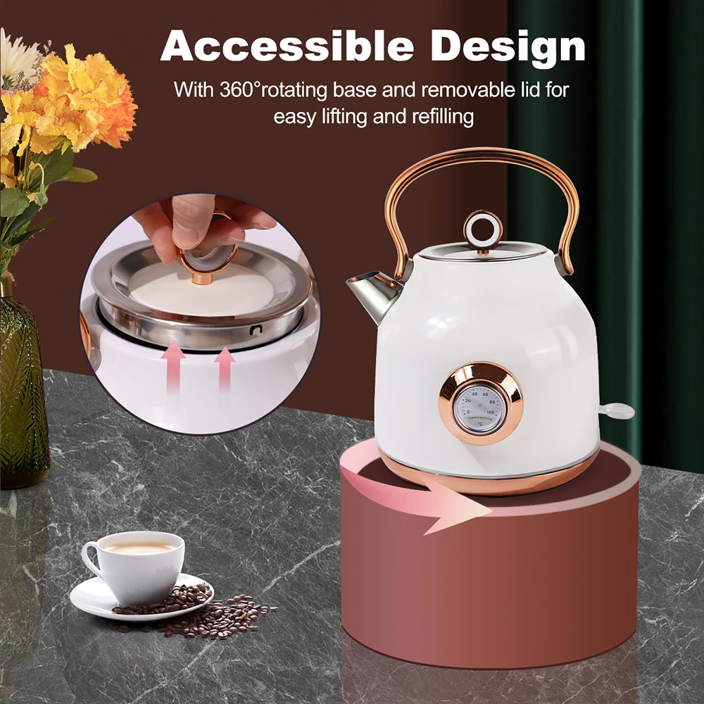 High Quality Retro Electric Kettle Thermometer Easy Pouring Spout Stainless Steel Portable Kettle for Home Use