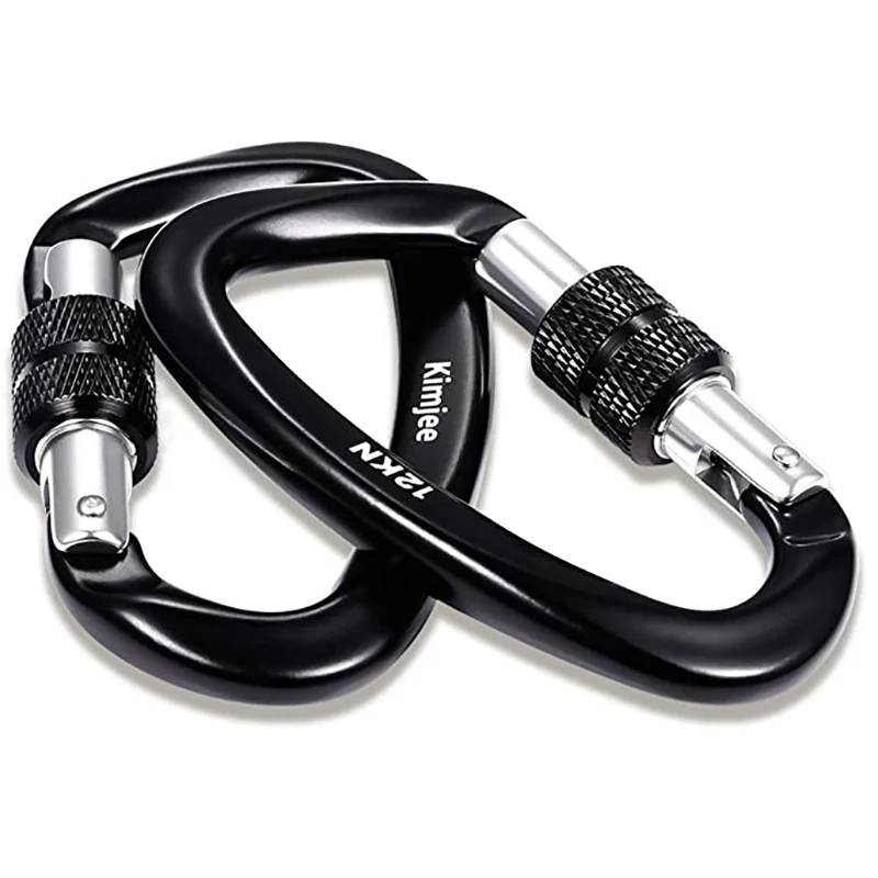 
 Aluminum Screw Gate Locking Climbing Carabiner Clips Black Color Heavy Duty Caribeaners Rock Climbing lanyard carabiner  
