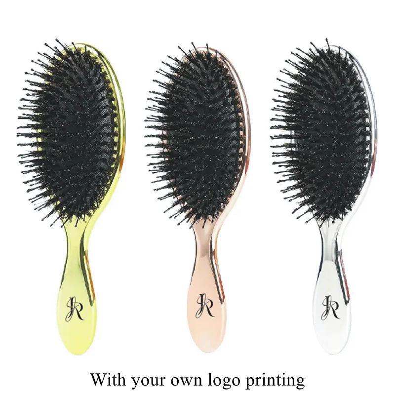 Luxury Rose Gold Silver Color Boar Bristle Paddle Oval Hair Brush Anti Static Hair Massage Hair Extension Brush