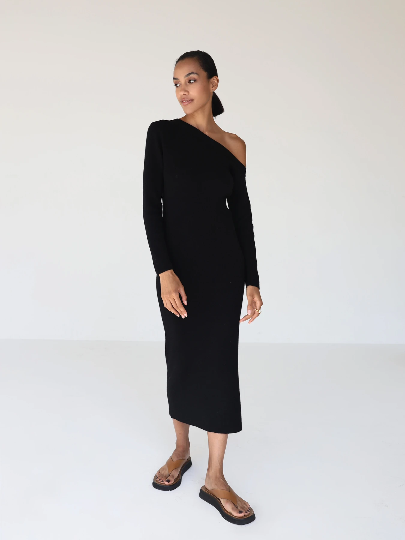 FYB  Heavy knitted Luxury dress black night club woman loved one-shoulder sexy Women Dress