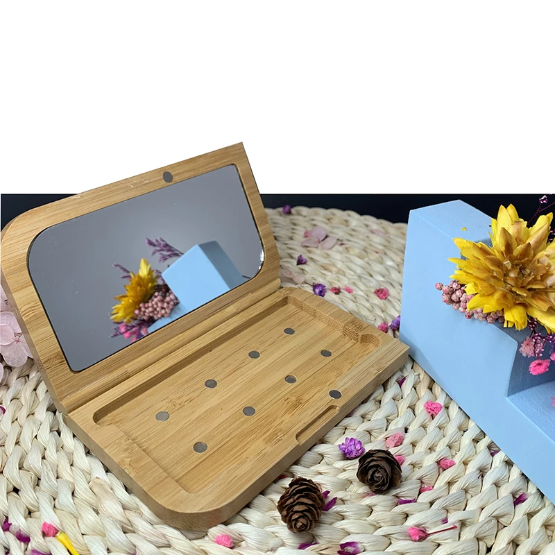 8 Color Cosmetic Packaging Bamboo Natural Custom Logo Blush Eyeshadow Palette Empty Eyeshadow Bamboo Makeup Powder Case