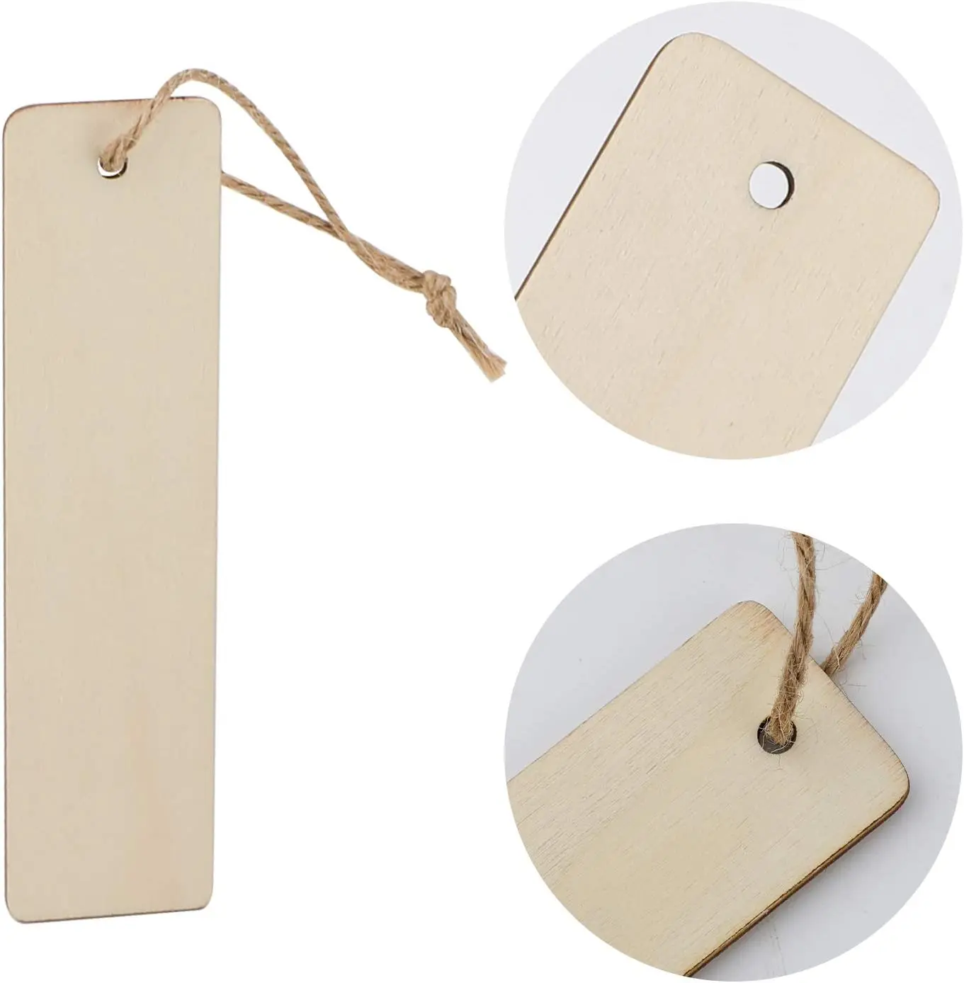 Unfinished Blank Wood Bookmarks Hanging Wooden Gift Tags with Holes for Books Christmas Wedding Birthday DIY Cards