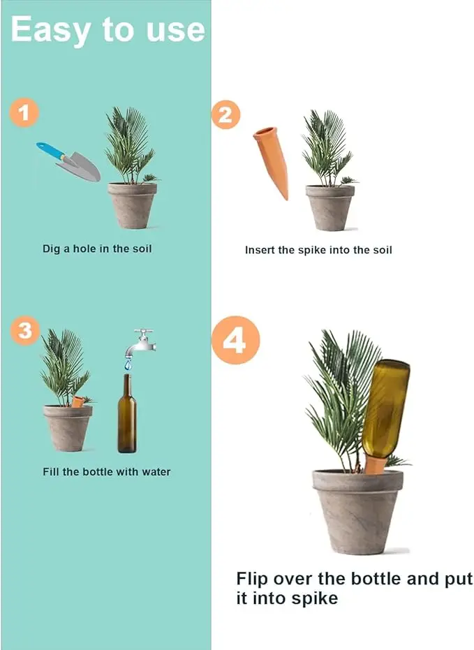 Mydays Outdoor Automatic Self-Irrigation Terracotta Watering Spikes for Garden Flowers Plant