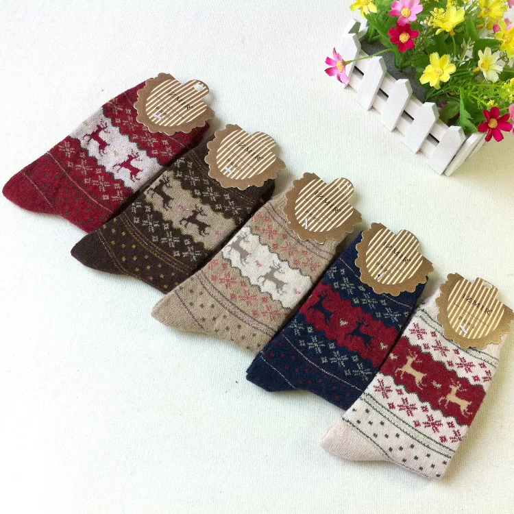 
Deer Christmas Cartoon Elk Women Wool Winter Warm Crew Tube Socks 