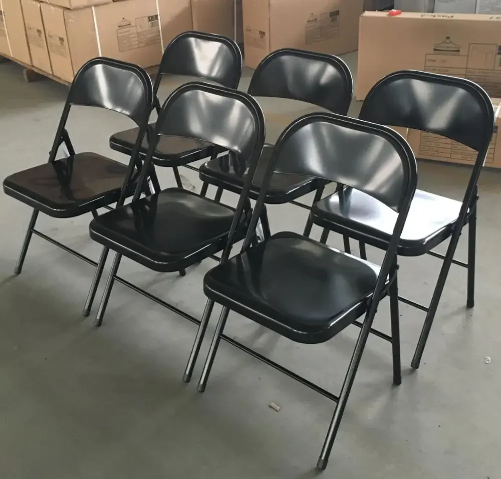 Cheap Foldable Garden Party Meeting Wedding Events Soft PU Padded Seats Black Metal Folding Chairs