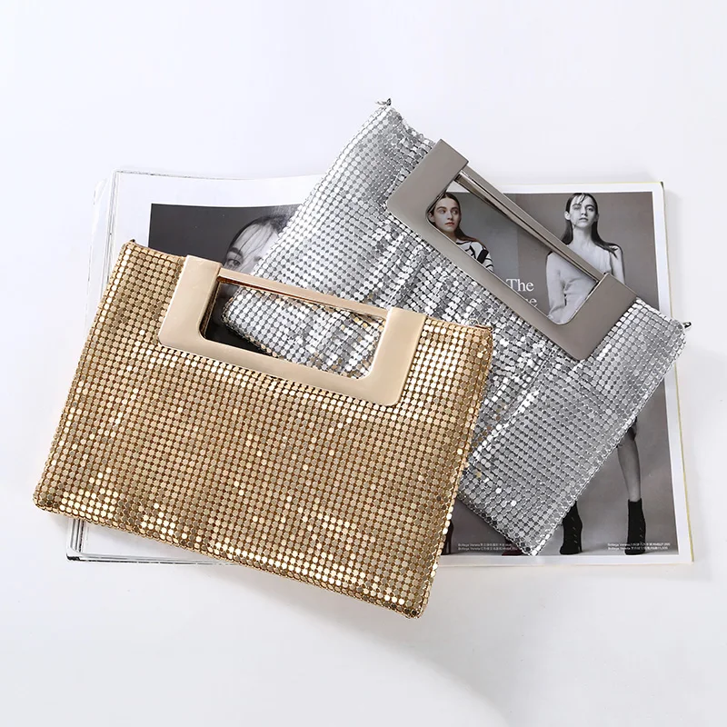 
Fashion Women Aluminum Metal Mesh Purse Bag Shoulder Evening Clutch With Metal Clutch Evening Handbag 