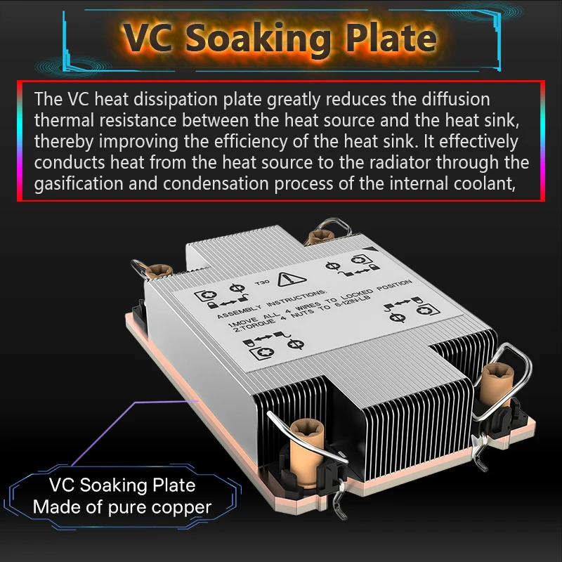 Server Cpu Cooler Radiator For 230W Processor 1U Vapor Chamber Heatsink Air Cooling Lga4189 Server Radiator Vaporizer Heatsink
