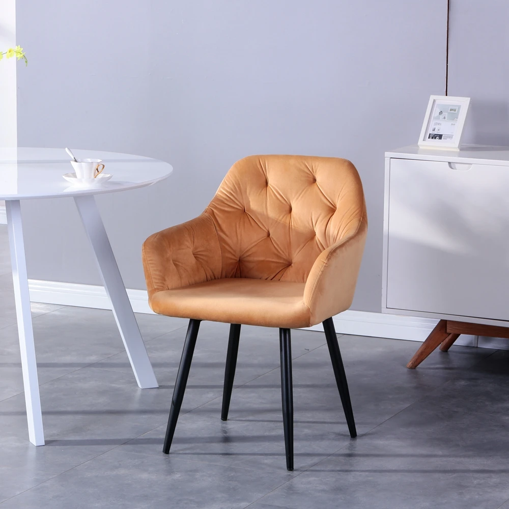 2022 OEM commercial metal frame yellow velvet fabric seat dining chair