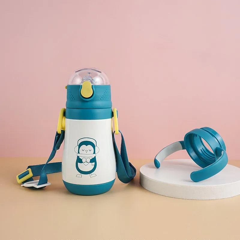 
India Bulk Thermo Tumble Bouncing Stainless Steel With Straw Logo School Character New Born Children Kids Baby Water Bottles 